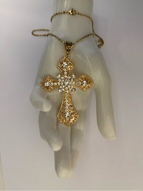 Gothic Cross Pendant Necklace Large Big Cross Punk Gold Tone Stainless Steel